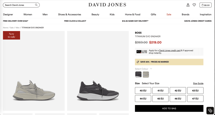 David Jones: BOSS Titanium EVO Sneaker – Was $369.00, now $219.00